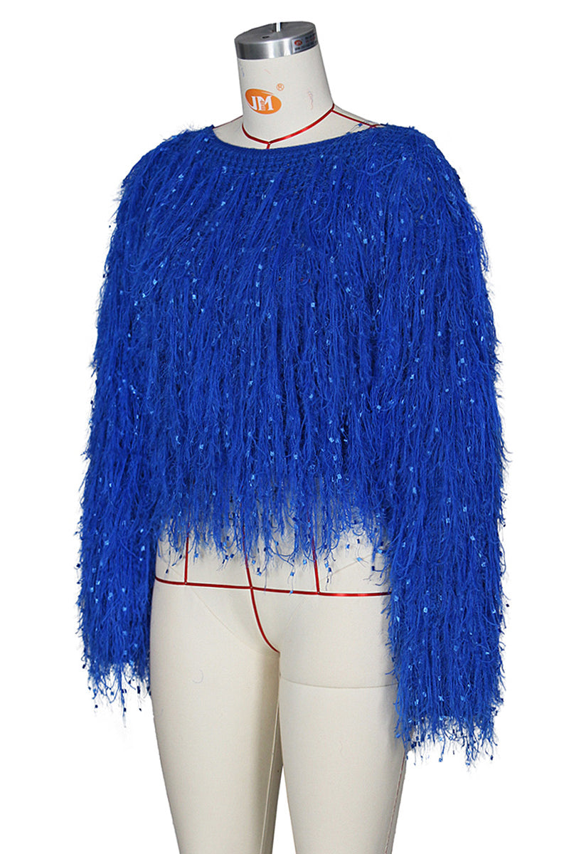 WOMEN FASHION FUZZY SEQUIN SWEATER