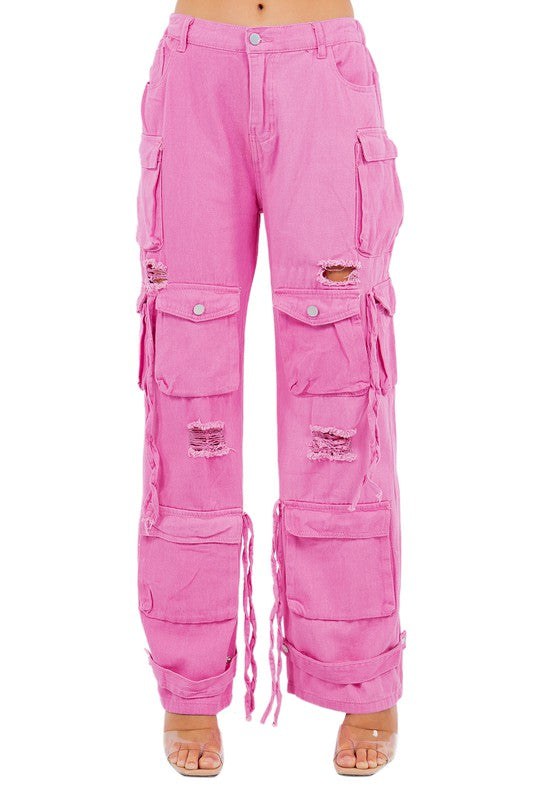 WOMEN FASHION CARGO STYLE DENIM PANTS