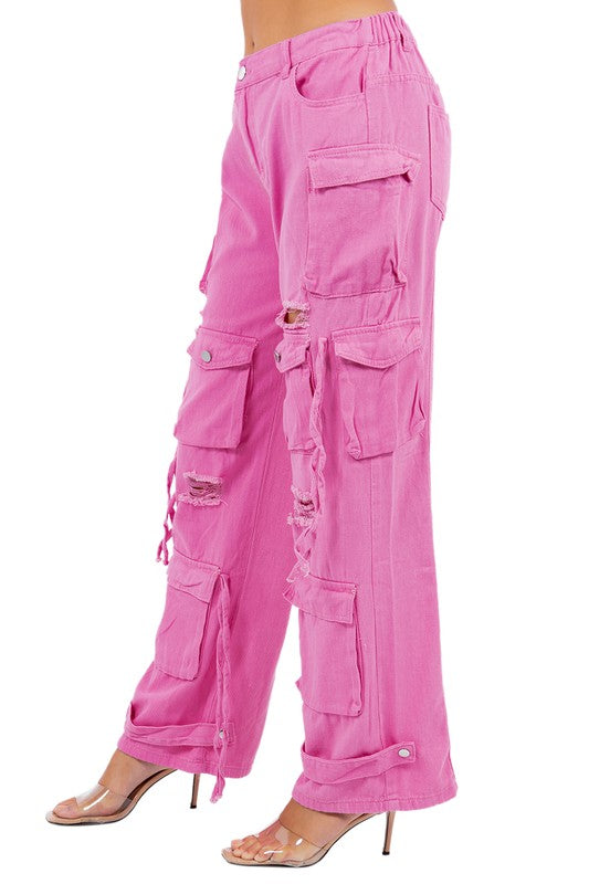 WOMEN FASHION CARGO STYLE DENIM PANTS