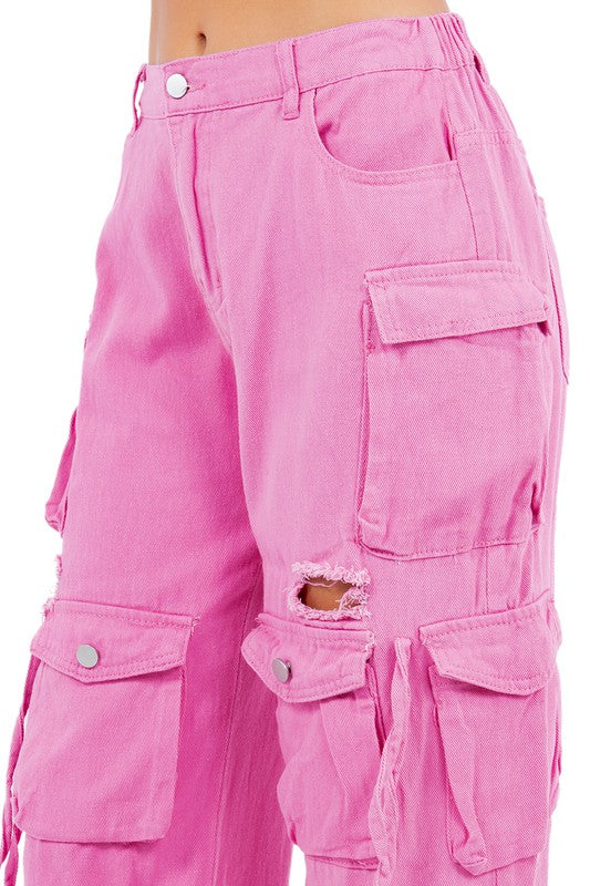 WOMEN FASHION CARGO STYLE DENIM PANTS