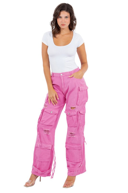 WOMEN FASHION CARGO STYLE DENIM PANTS
