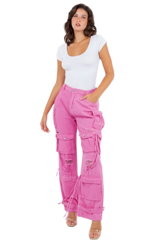 WOMEN FASHION CARGO STYLE DENIM PANTS