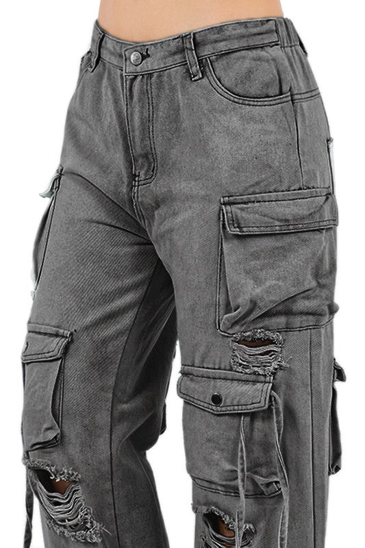 WOMEN CARGO STYLE DENIM PANTS