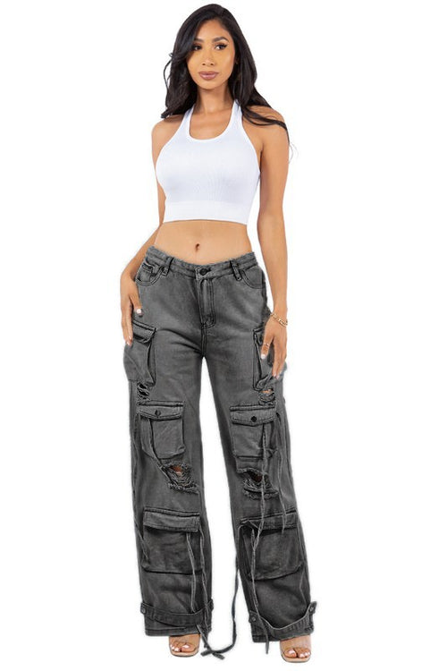 WOMEN CARGO STYLE DENIM PANTS
