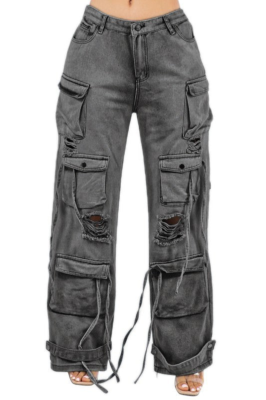 WOMEN CARGO STYLE DENIM PANTS