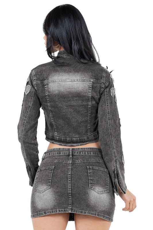 WOMEN FASHION DENIM TWO PIECE SKIRT SET