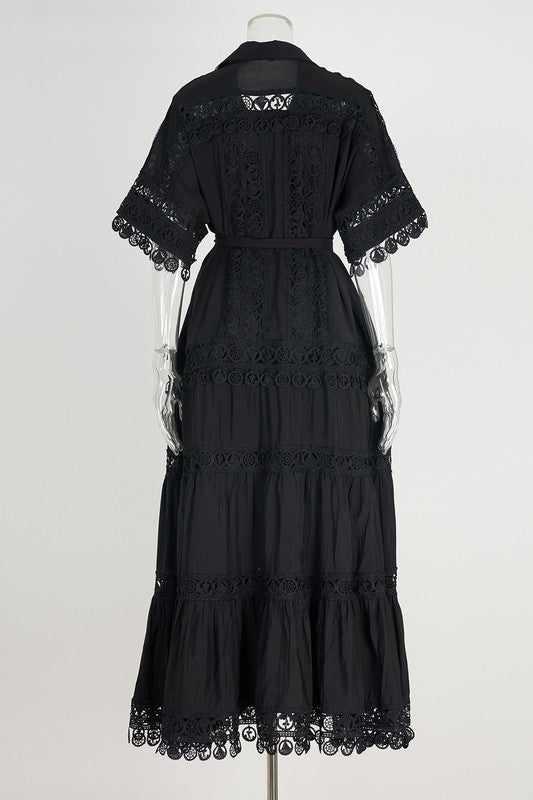 WOMEN FASHION LACE TRIM LONG MAXI DRESS