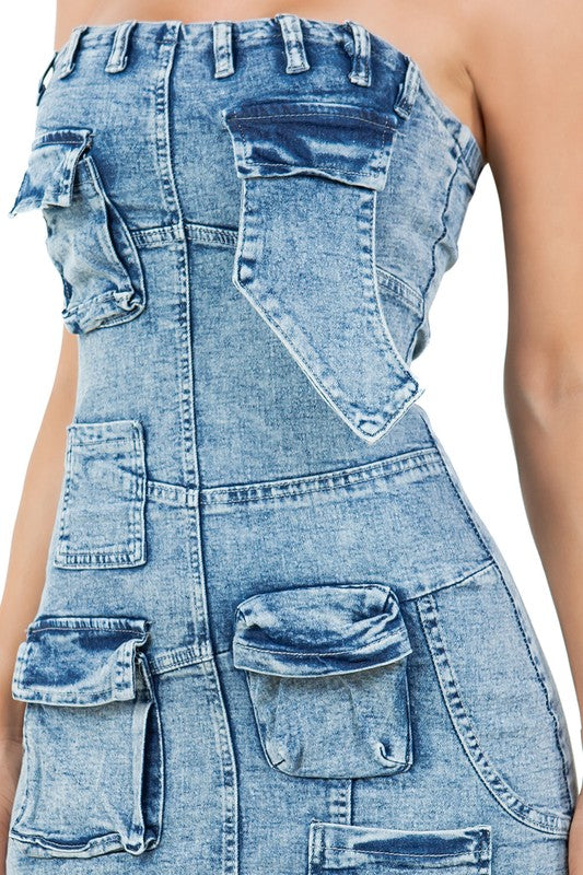 WOMEN FASHION DENIM MINI DRESS