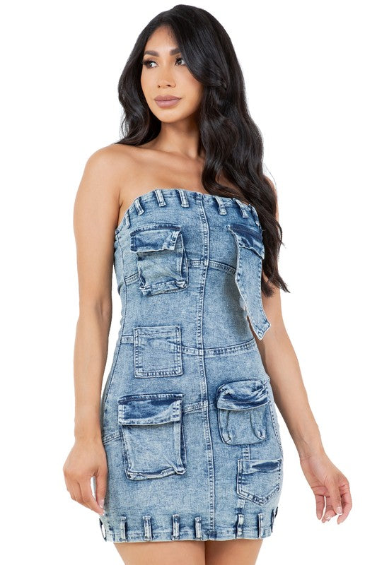WOMEN FASHION DENIM MINI DRESS