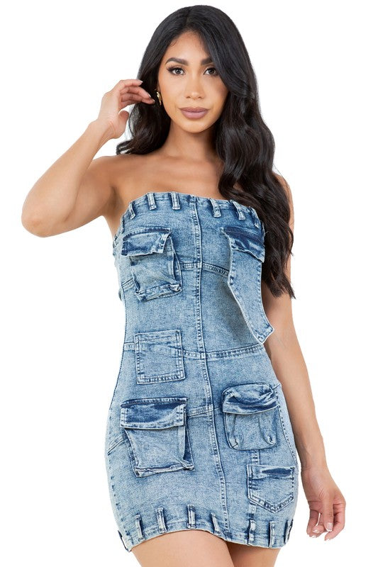WOMEN FASHION DENIM MINI DRESS