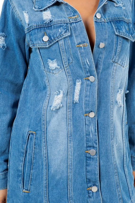 WOMEN FASHION MAXI LONG DENIM JACKET
