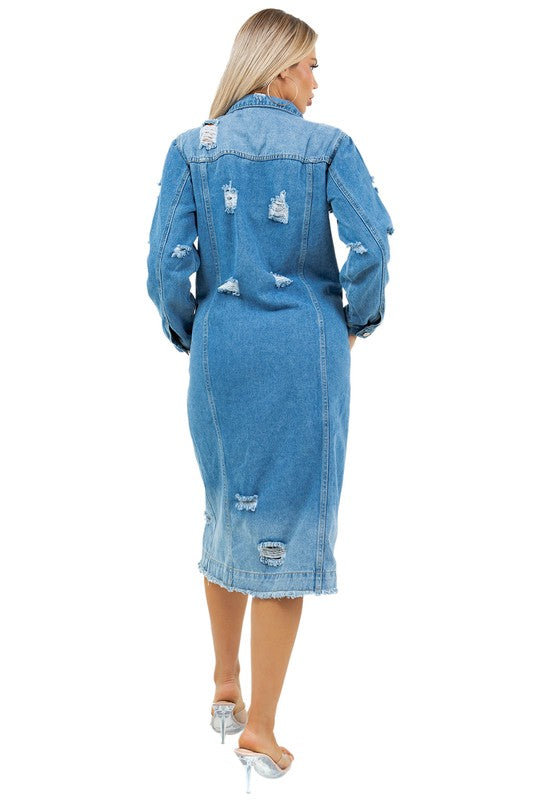 WOMEN FASHION MAXI LONG DENIM JACKET