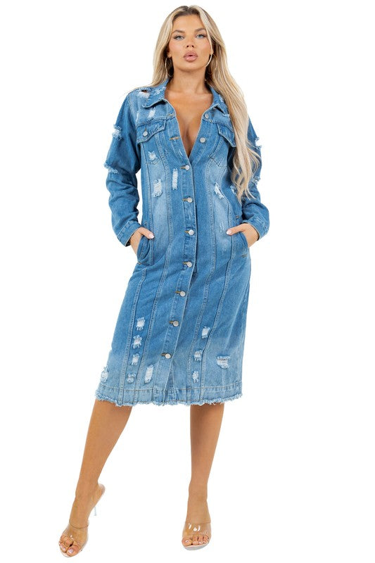 WOMEN FASHION MAXI LONG DENIM JACKET