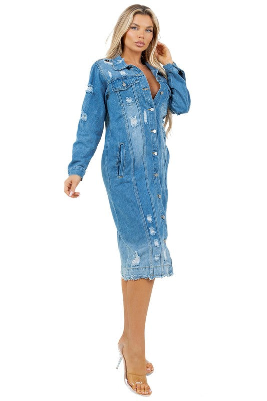 WOMEN FASHION MAXI LONG DENIM JACKET