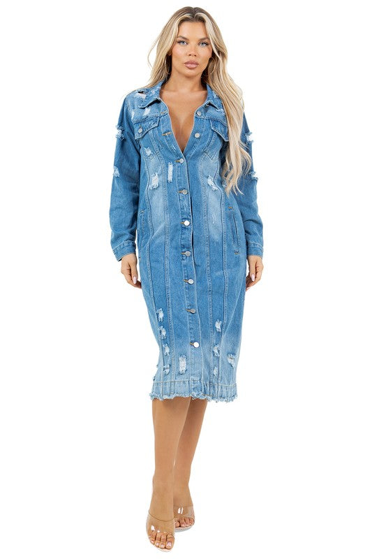 WOMEN FASHION MAXI LONG DENIM JACKET