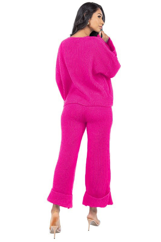 WOMEN FASHION 2PCS SWEATER PANTS SET