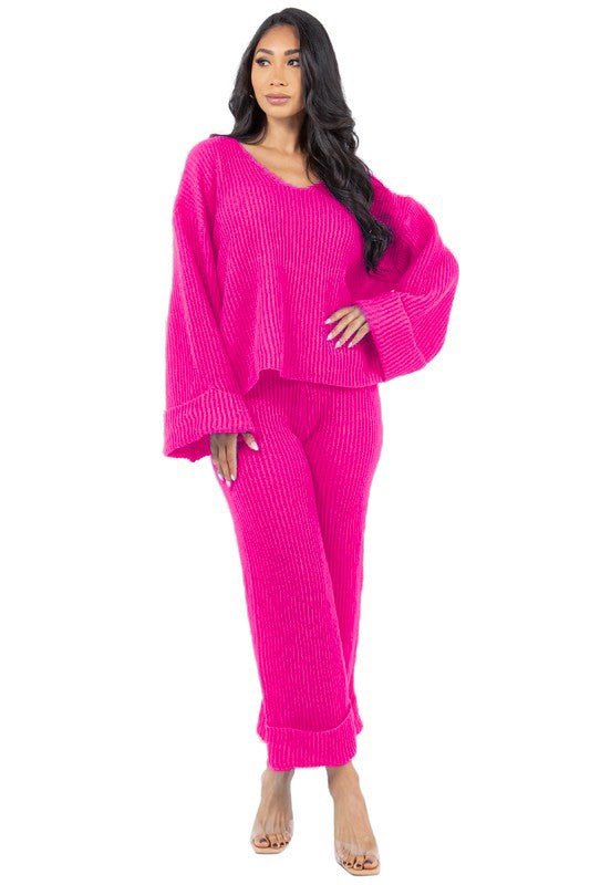 WOMEN FASHION 2PCS SWEATER PANTS SET