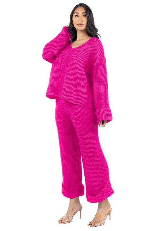 WOMEN FASHION 2PCS SWEATER PANTS SET