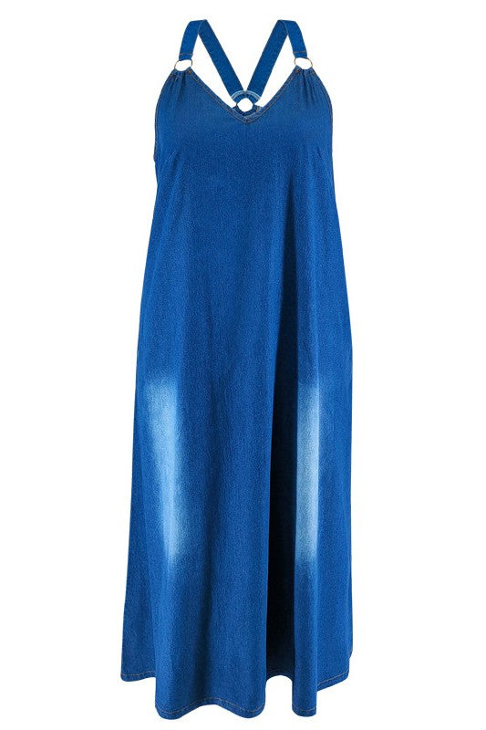 WOMEN PLUS SIZE FASHION DENIM MAXI DRESS