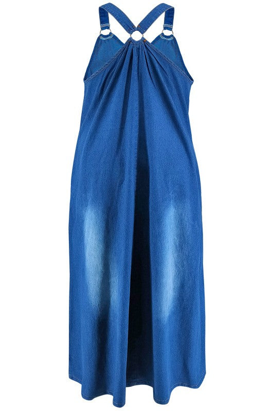 WOMEN PLUS SIZE FASHION DENIM MAXI DRESS