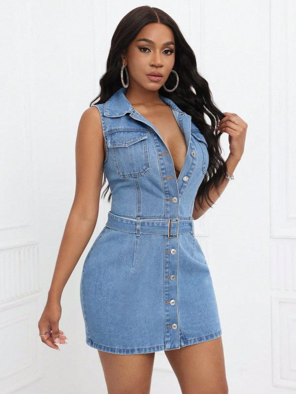 WOMEN FASHION DENIM MINI DRESS