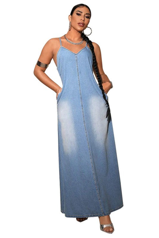 WOMEN FASHION DENIM LONG MAXI DRESS