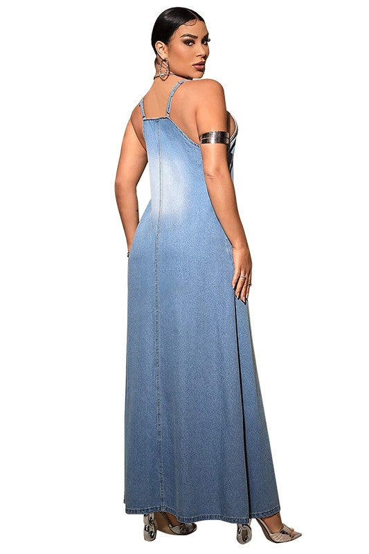 WOMEN FASHION DENIM LONG MAXI DRESS
