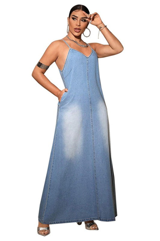 WOMEN FASHION DENIM LONG MAXI DRESS