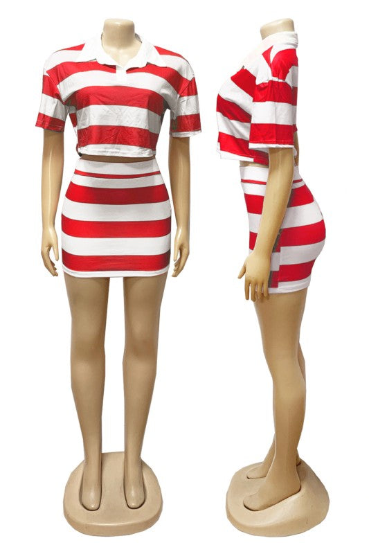 WOMEN FASHION CASUAL TWO PIECE SET TOP AND SKIRT