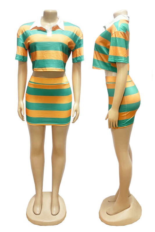 WOMEN FASHION CASUAL TWO PIECE SET TOP AND SKIRT