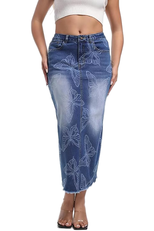 WOMEN FASHION DENIM LONG MAXI SKIRT