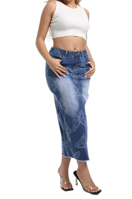 WOMEN FASHION DENIM LONG MAXI SKIRT