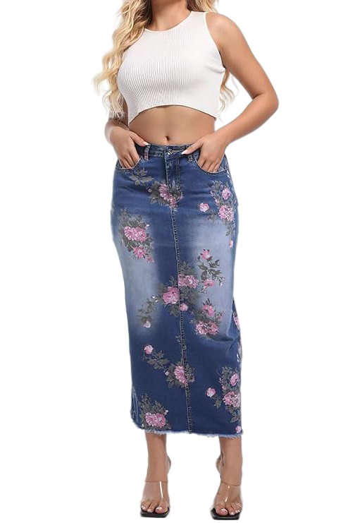 WOMEN FASHION DENIM LONG MAXI SKIRT