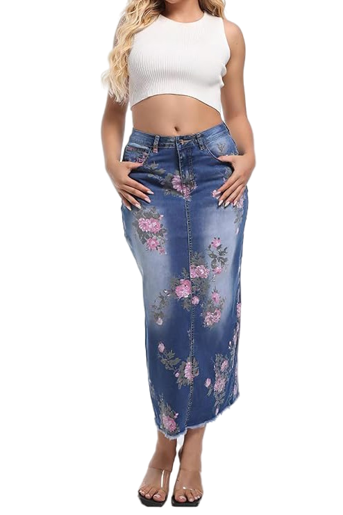 WOMEN FASHION DENIM LONG MAXI SKIRT