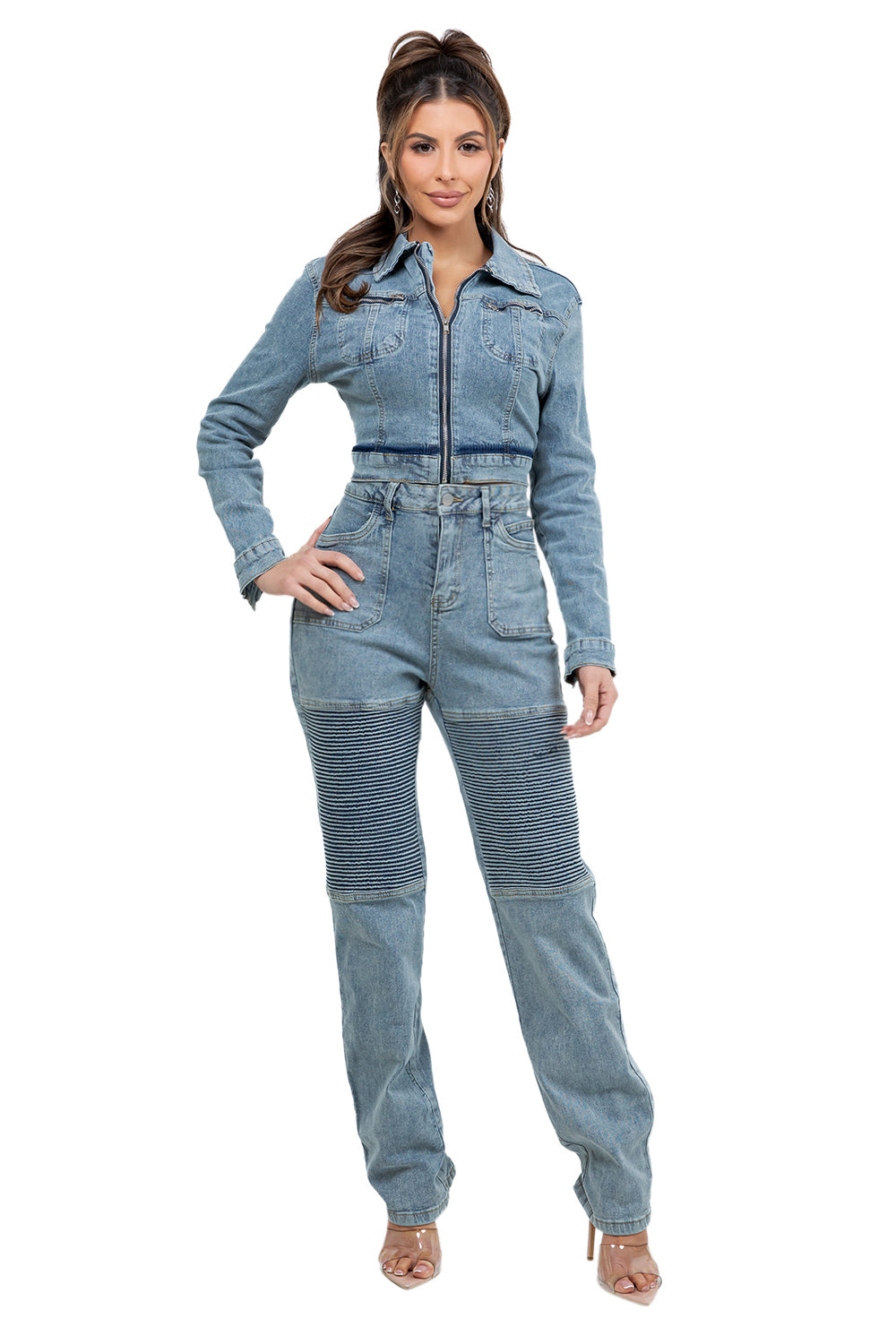 WOMEN FASHION DENIM TWO PIECE PANTS SET