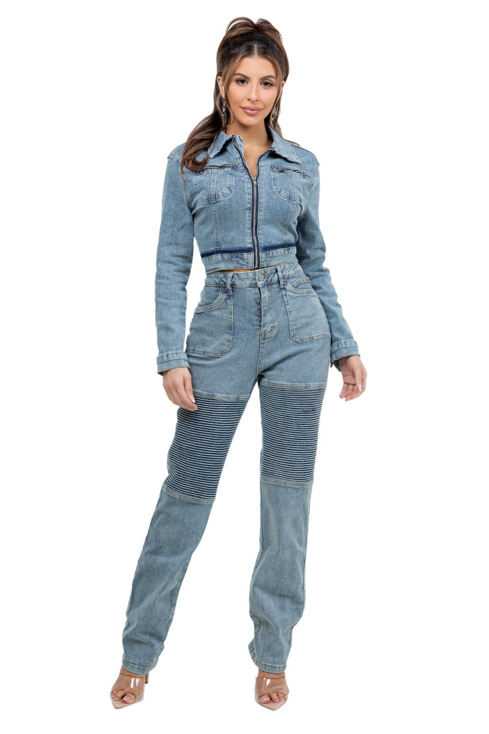 WOMEN FASHION DENIM TWO PIECE PANTS SET