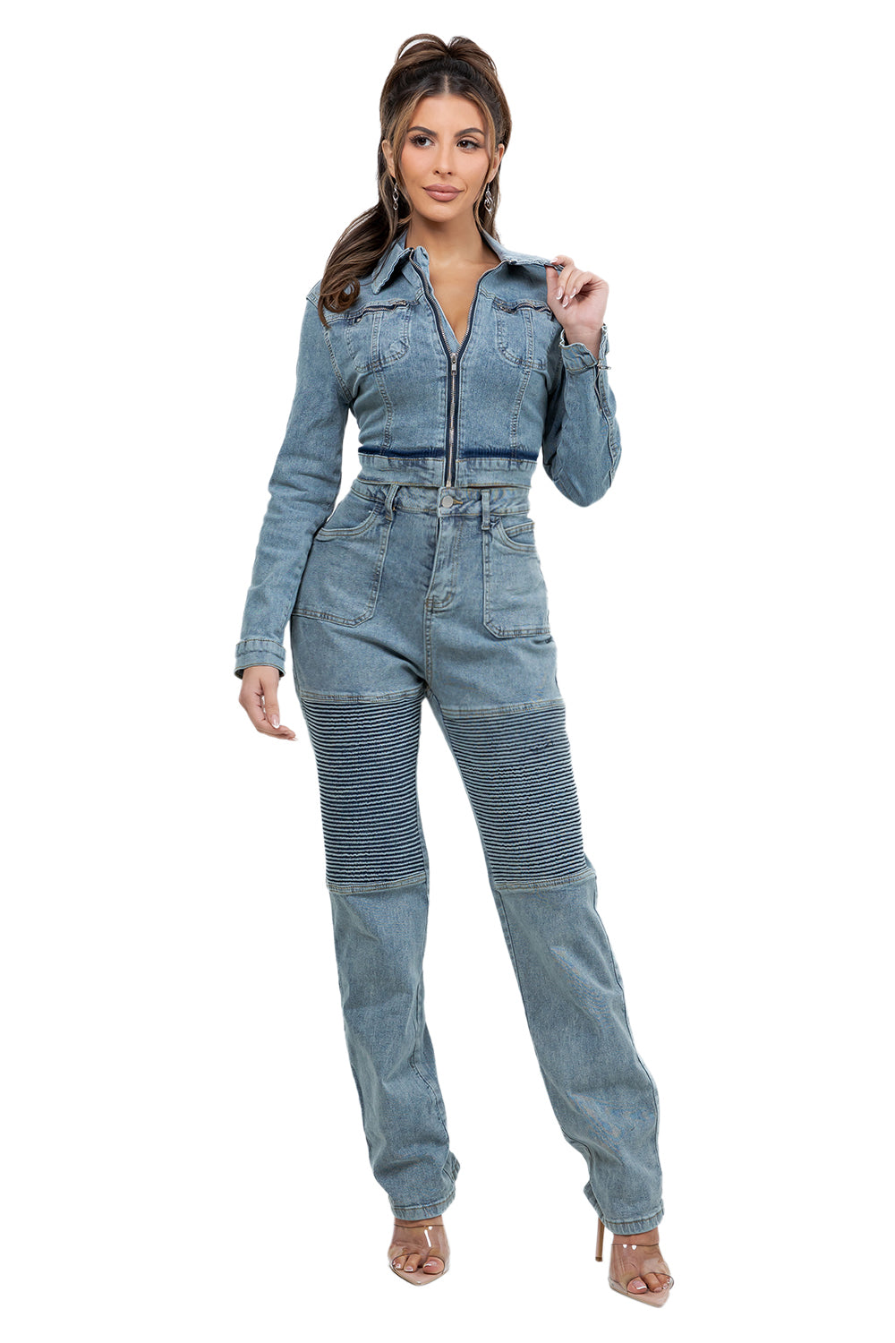 WOMEN FASHION DENIM TWO PIECE PANTS SET