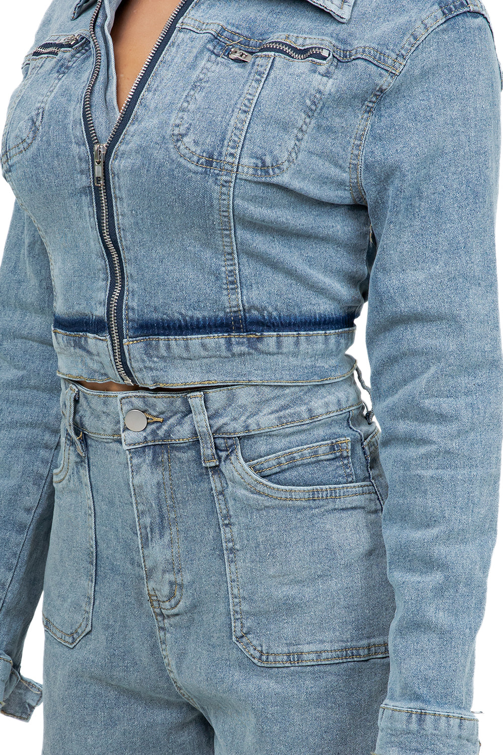 WOMEN FASHION DENIM TWO PIECE PANTS SET