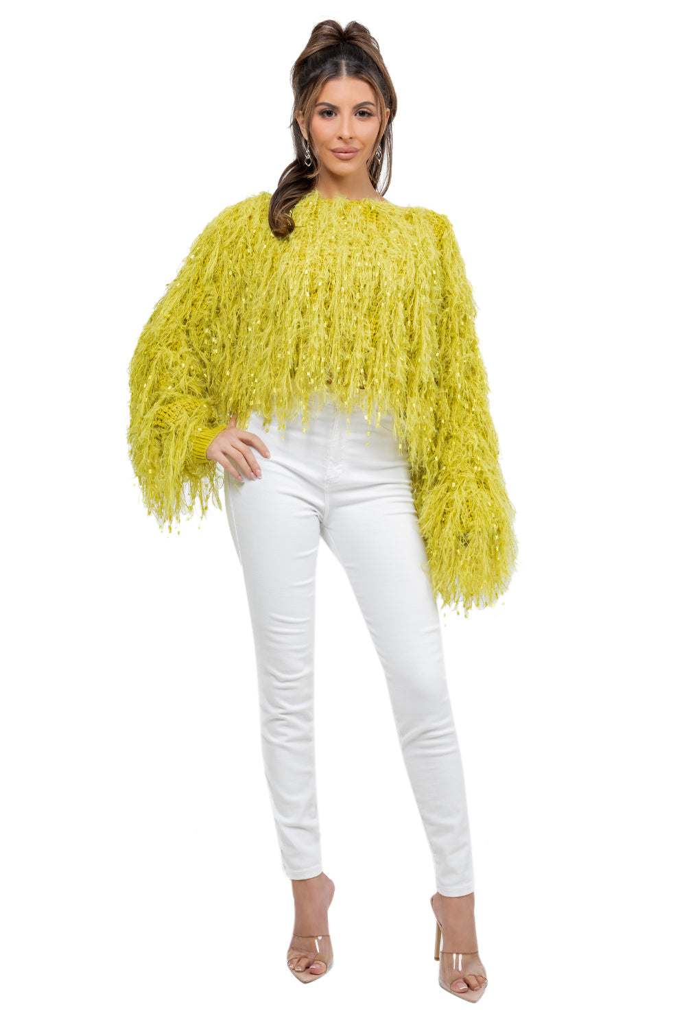 WOMEN FASHION FUZZY SEQUIN SWEATER