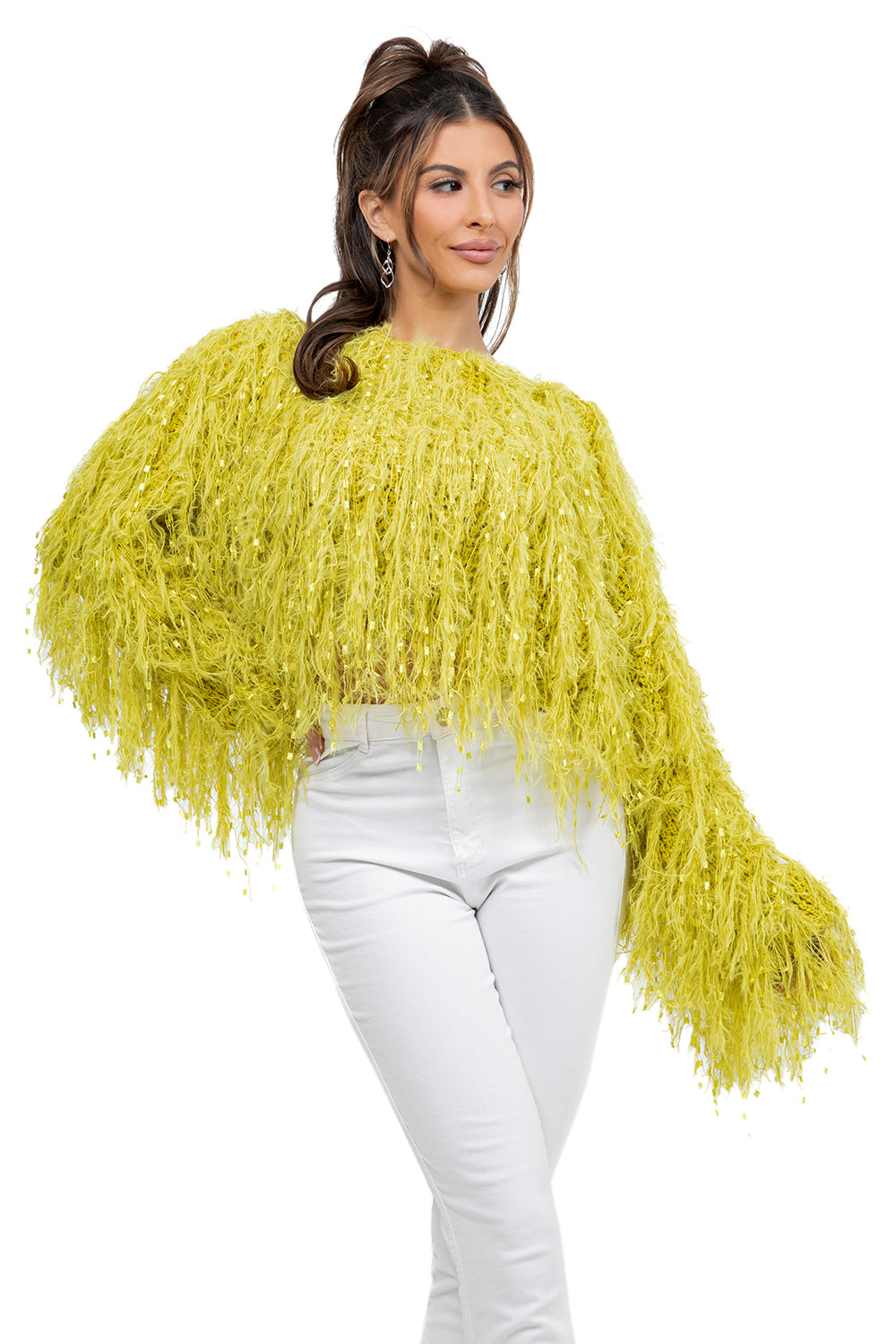 WOMEN FASHION FUZZY SEQUIN SWEATER