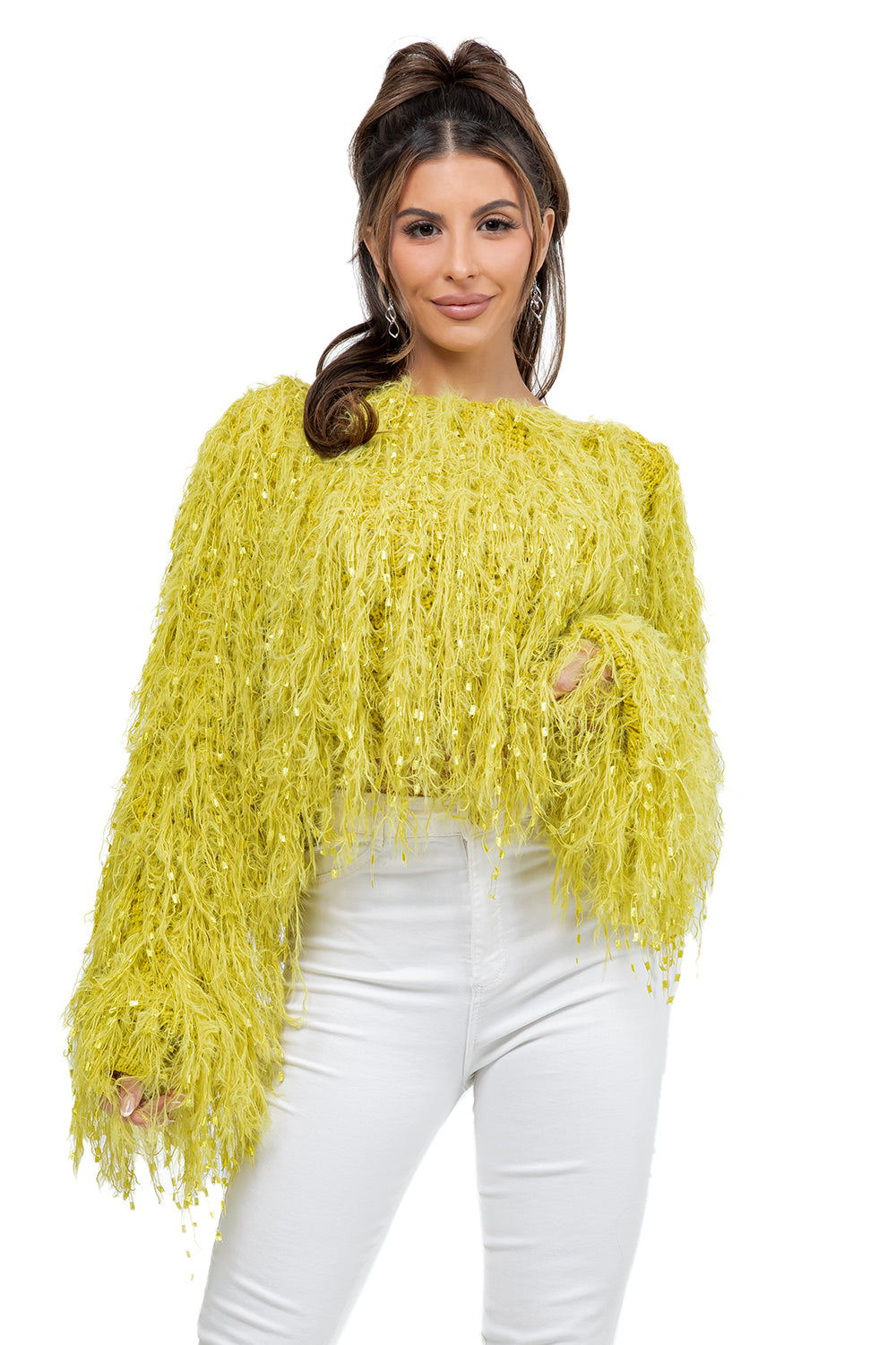 WOMEN FASHION FUZZY SEQUIN SWEATER