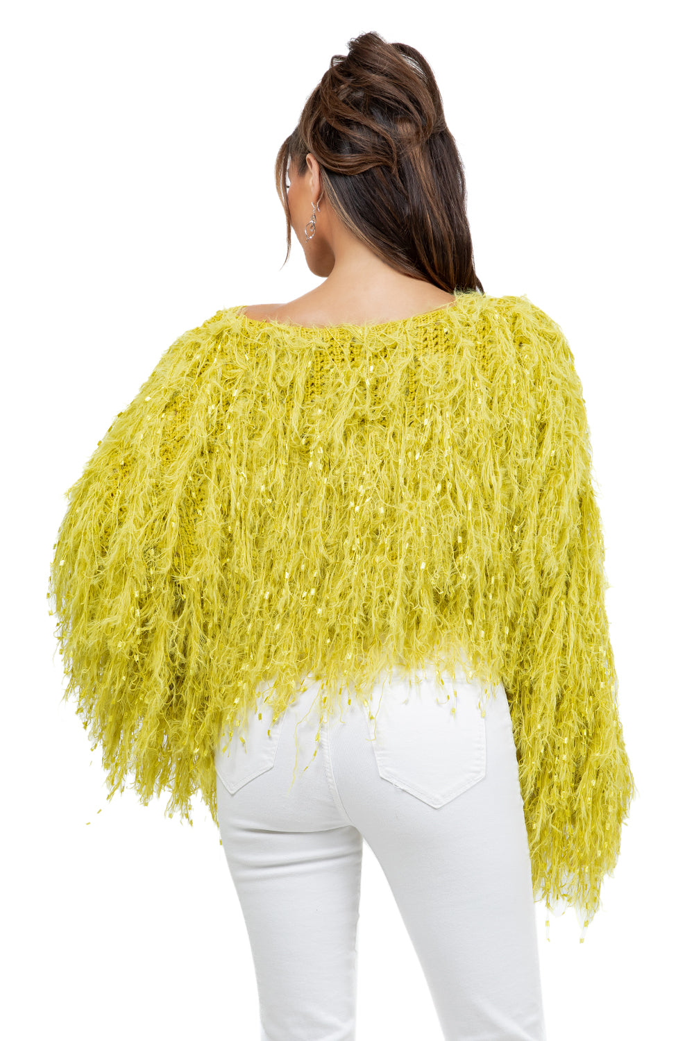 WOMEN FASHION FUZZY SEQUIN SWEATER