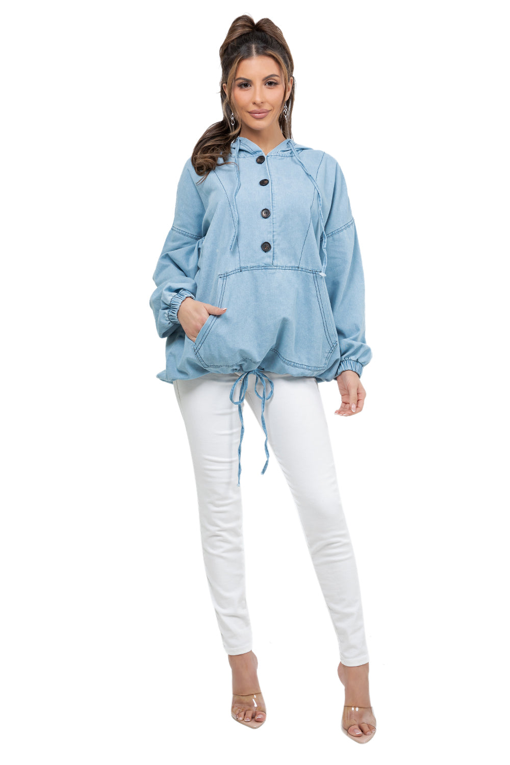 WOMEN FASHION OVERSIZE BOXY DENIM PULLOVER