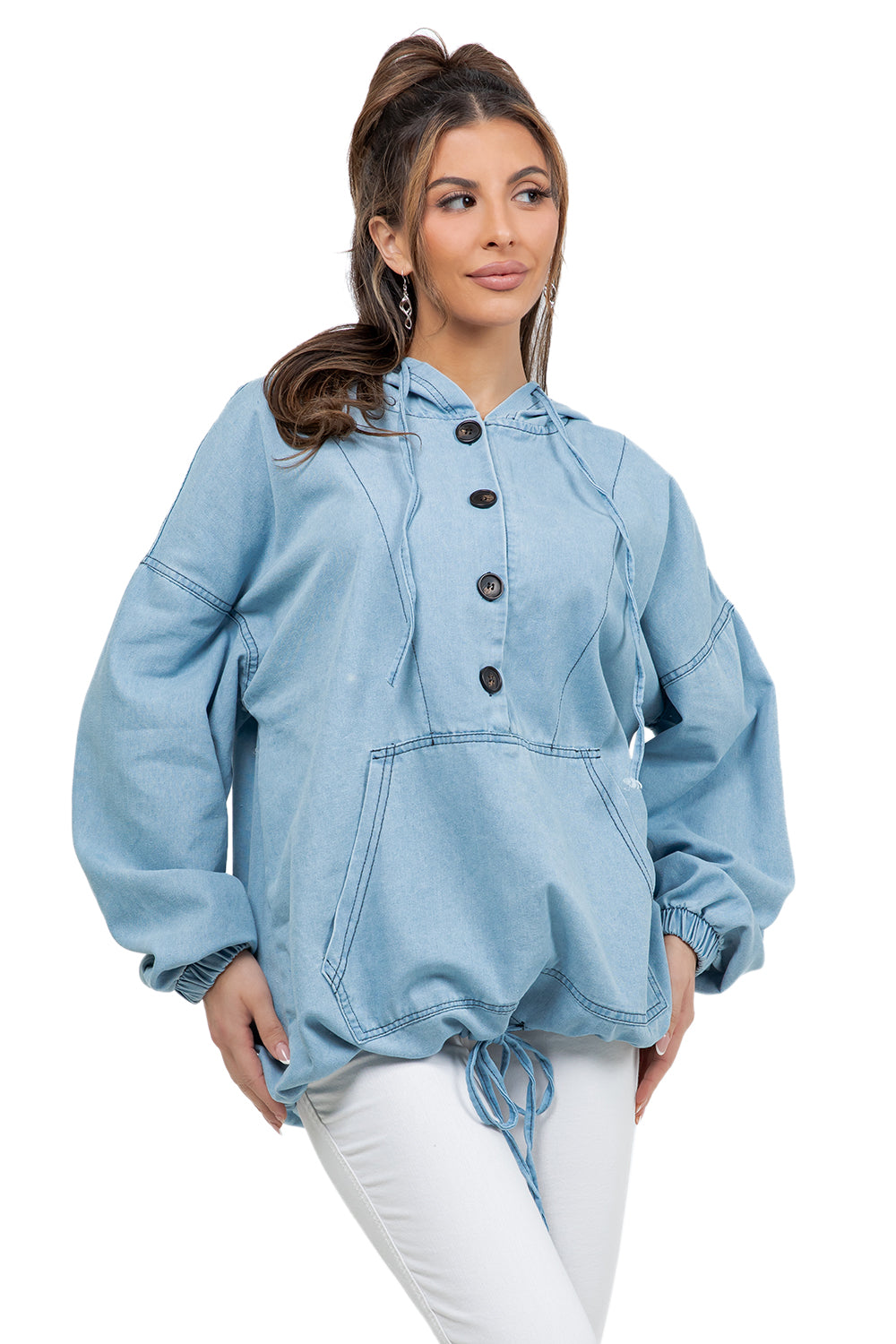 WOMEN FASHION OVERSIZE BOXY DENIM PULLOVER
