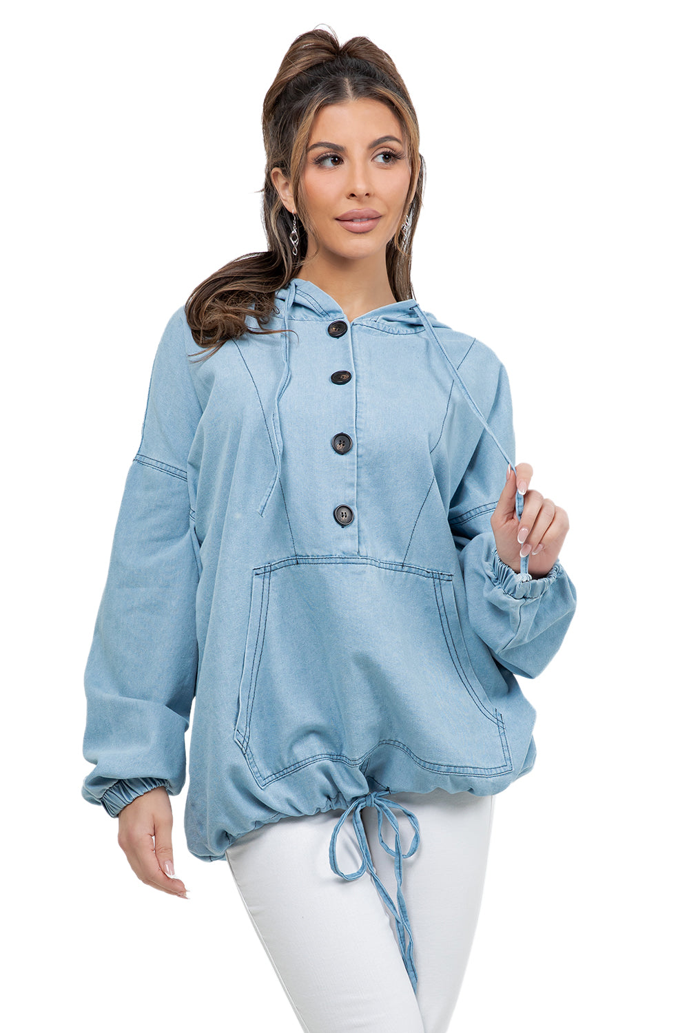 WOMEN FASHION OVERSIZE BOXY DENIM PULLOVER