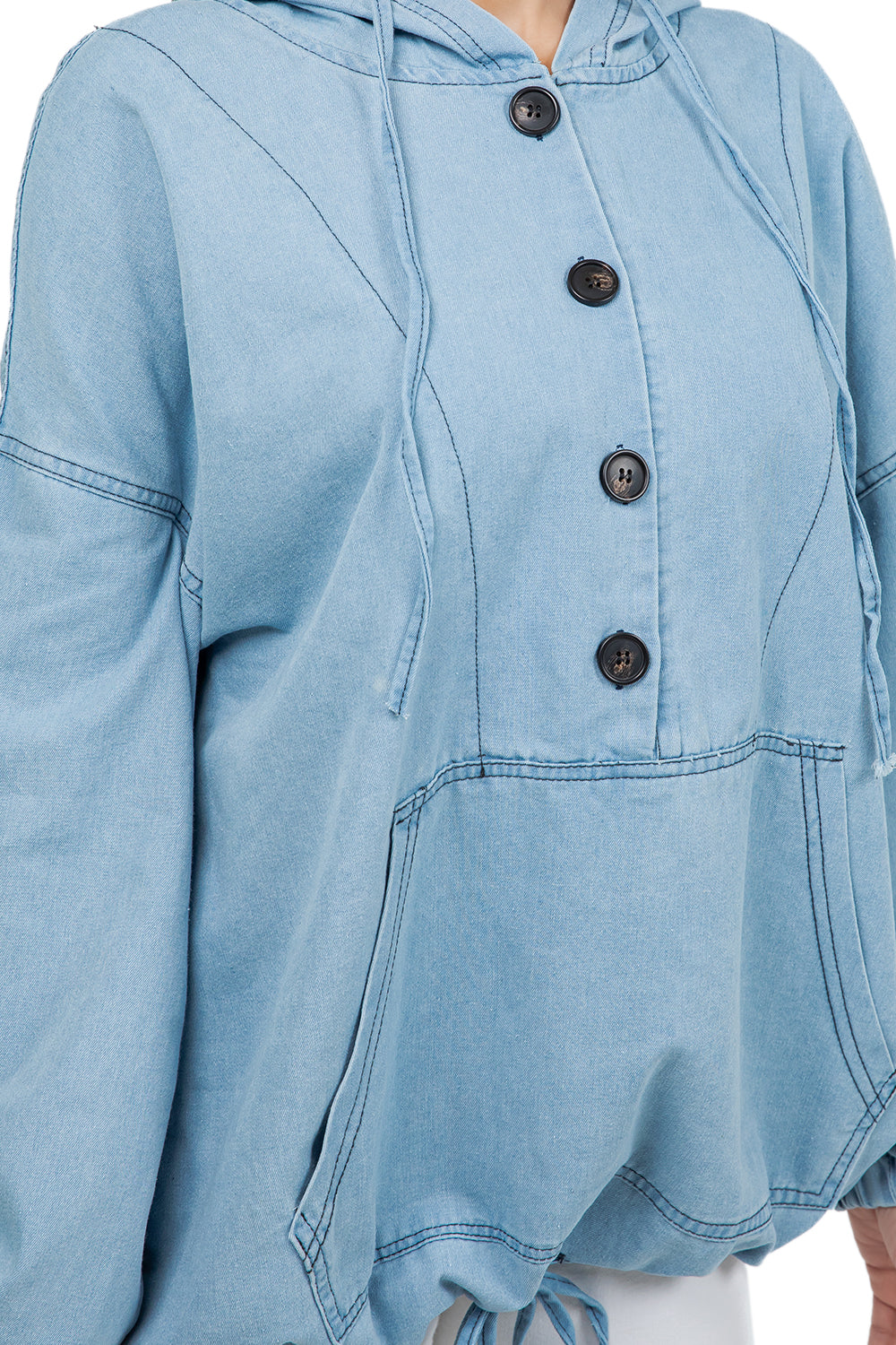 WOMEN FASHION OVERSIZE BOXY DENIM PULLOVER