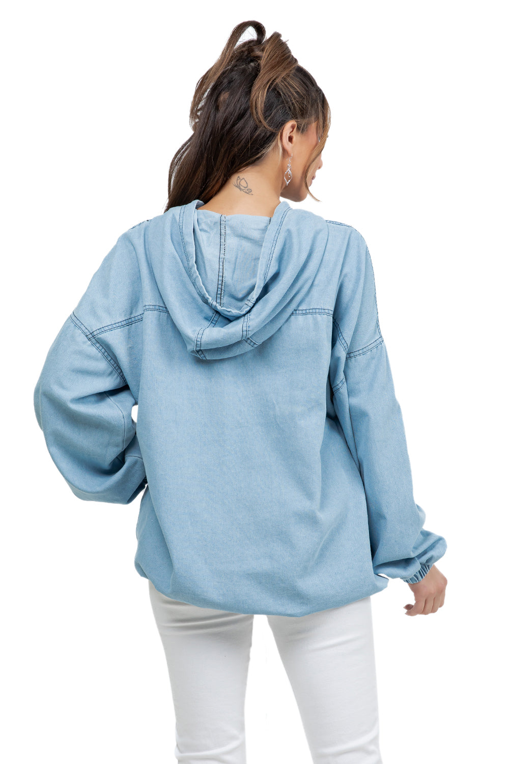 WOMEN FASHION OVERSIZE BOXY DENIM PULLOVER