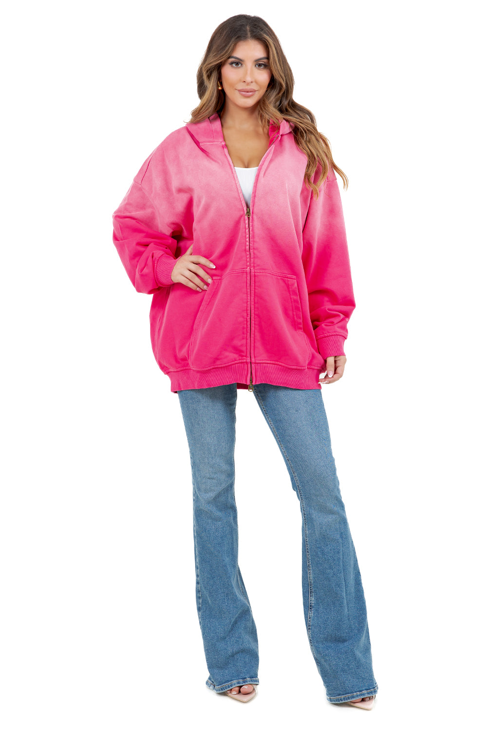 WOMEN FASHION OVERSIZE ZOP FLEECE HOODIE