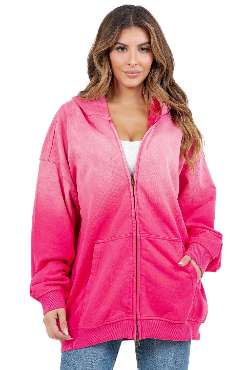 WOMEN FASHION OVERSIZE ZOP FLEECE HOODIE