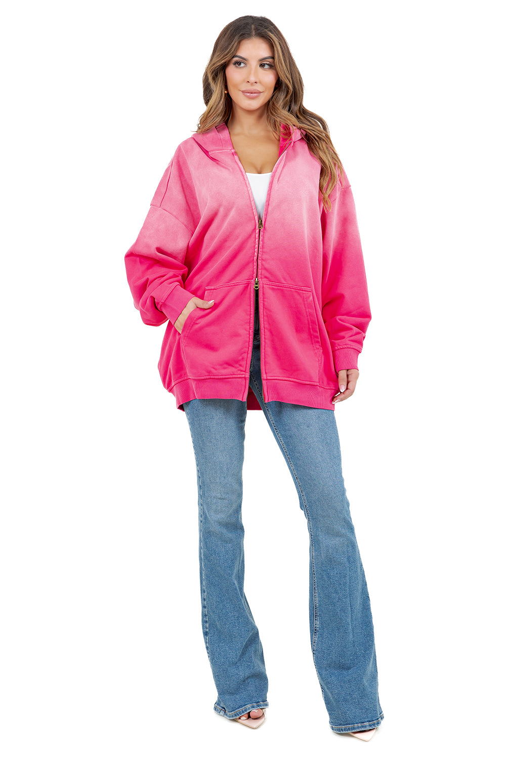 WOMEN FASHION OVERSIZE ZOP FLEECE HOODIE